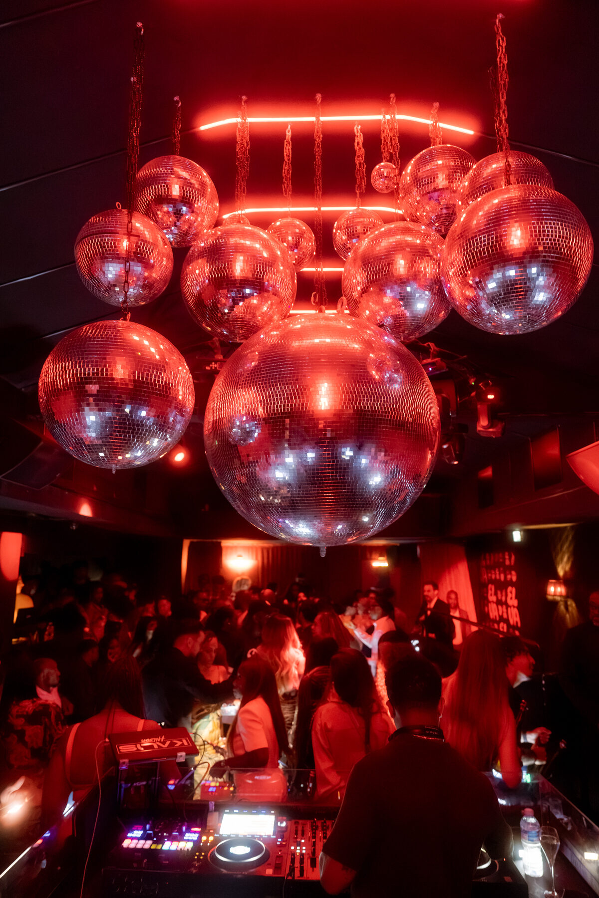 Disco balls above the crowd