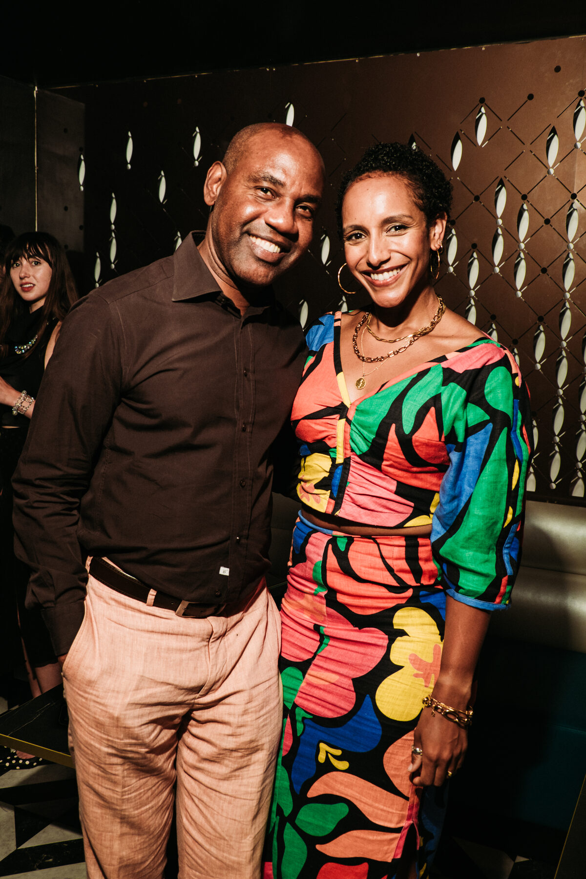 Guest in a colourful printed outfit during Carnival weekend in London